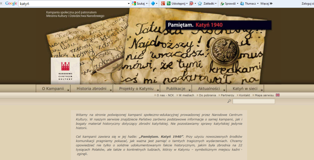 Fig. 4. The print-screen of Pamiętam. Katyń 1940, the site devoted to the description of the massacre and presentation the truth to the Polish as well as international public. 