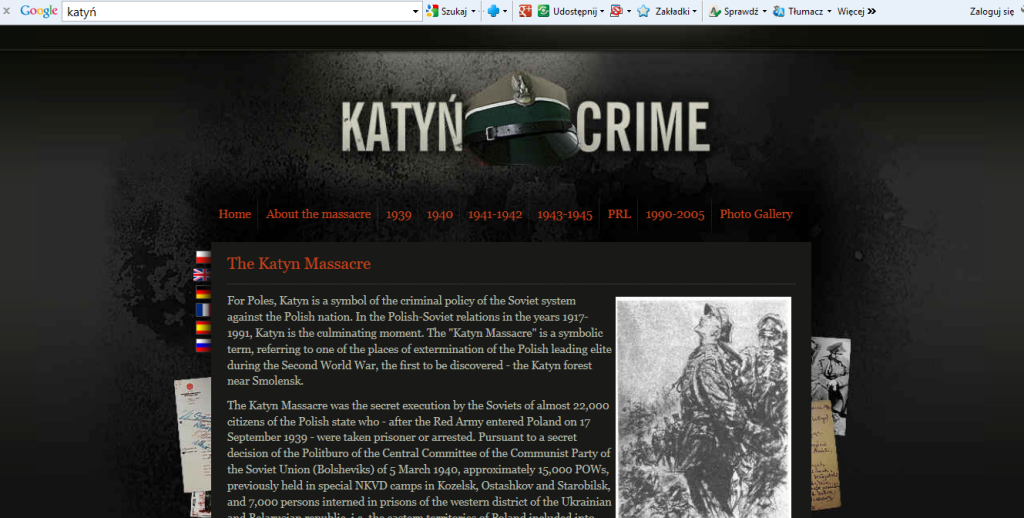 Fig. 5. The print-screen of the site “Katyń Crime” dedicated to the commemoration of the victims of Katyń massacre; the site is in English. 