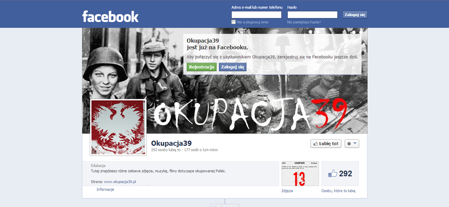 Fig. 6. The print-screen of the Facebook page for okupacja 39, the portal devoted to the historical analysis and discussion of the whole period of German occupation of Polish territory during 1939-1945.
