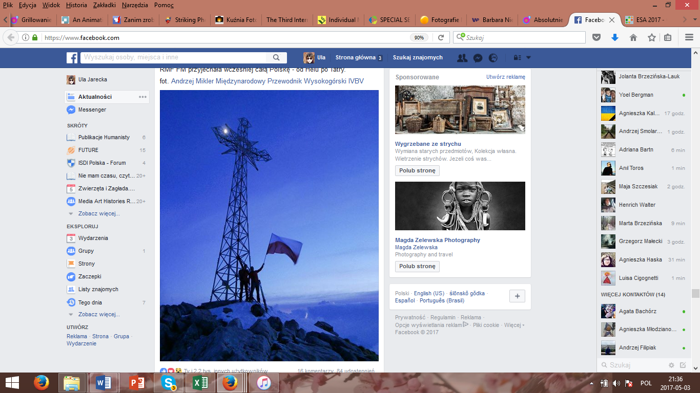Print screen from Facebook post of Tatromaniak (the portal of mountains admirers), and the flag here is presented on the background of a cross on Giewont, very popular, iconic pick in the Tatra mountains.